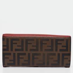 Fendi Red/Brown Zucca Leather F is Fendi Continental Wallet