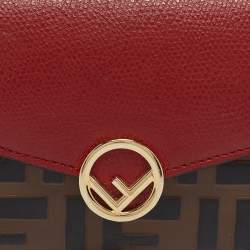 Fendi Red/Brown Zucca Leather F is Fendi Continental Wallet