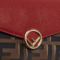 Fendi Red/Brown Zucca Leather F is Fendi Continental Wallet