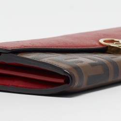 Fendi Red/Brown Zucca Leather F is Fendi Continental Wallet