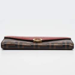 Fendi Red/Brown Zucca Leather F is Fendi Continental Wallet