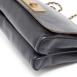 Fendi Black Stripe Embossed Leather Large Claudia Shoulder Bag