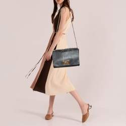 Fendi Black Stripe Embossed Leather Large Claudia Shoulder Bag