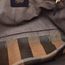 Fendi Black Stripe Embossed Leather Large Claudia Shoulder Bag