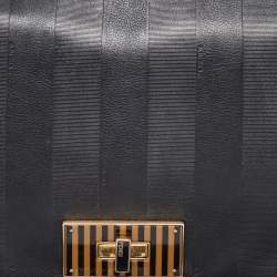 Fendi Black Stripe Embossed Leather Large Claudia Shoulder Bag