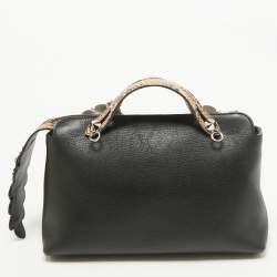 Pre Owned Fendi Black/Beige Leather and Python Small By The Way Shoulder Bag