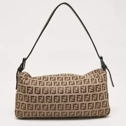 Pre Owned Fendi Beige/Brown Zucchino Fabric and Leather Baguette Bag