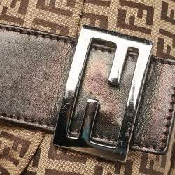 Pre Owned Fendi Beige/Brown Zucchino Fabric and Leather Baguette Bag