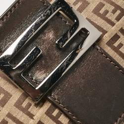 Pre Owned Fendi Beige/Brown Zucchino Fabric and Leather Baguette Bag