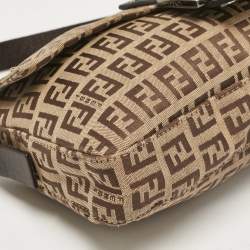 Pre Owned Fendi Beige/Brown Zucchino Fabric and Leather Baguette Bag