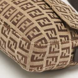 Pre Owned Fendi Beige/Brown Zucchino Fabric and Leather Baguette Bag