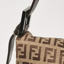 Pre Owned Fendi Beige/Brown Zucchino Fabric and Leather Baguette Bag