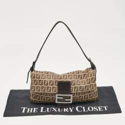 Pre Owned Fendi Beige/Brown Zucchino Fabric and Leather Baguette Bag