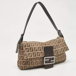 Pre Owned Fendi Beige/Brown Zucchino Fabric and Leather Baguette Bag