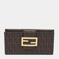 Fendi Dark Brown Zuchinno Coated Canvas Forever Flap Continental Wallet