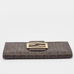 Fendi Dark Brown Zuchinno Coated Canvas Forever Flap Continental Wallet