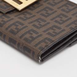 Fendi Dark Brown Zuchinno Coated Canvas Forever Flap Continental Wallet