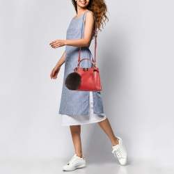 Pre Owned Fendi Red Leather Peekaboo Essentially Top Handle Bag