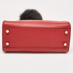 Pre Owned Fendi Red Leather Peekaboo Essentially Top Handle Bag