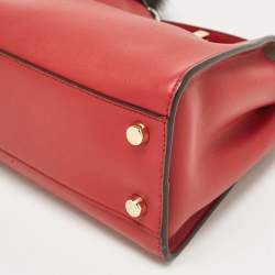 Pre Owned Fendi Red Leather Peekaboo Essentially Top Handle Bag