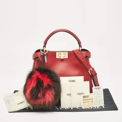 Pre Owned Fendi Red Leather Peekaboo Essentially Top Handle Bag