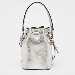 Pre Owned Fendi Silver Karung Leather Mini Mon Tresor Bucket Bag