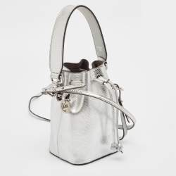 Pre Owned Fendi Silver Karung Leather Mini Mon Tresor Bucket Bag