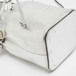 Pre Owned Fendi Silver Karung Leather Mini Mon Tresor Bucket Bag