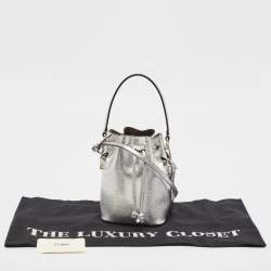 Pre Owned Fendi Silver Karung Leather Mini Mon Tresor Bucket Bag