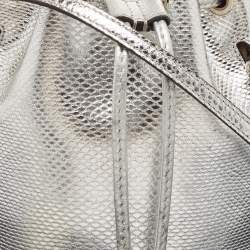 Pre Owned Fendi Silver Karung Leather Mini Mon Tresor Bucket Bag