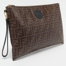 Fendi Brown FF Coated Canvas Large Zip Wristlet Clutch