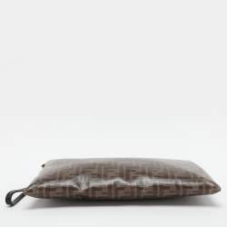 Fendi Brown FF Coated Canvas Large Zip Wristlet Clutch