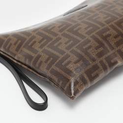 Fendi Brown FF Coated Canvas Large Zip Wristlet Clutch