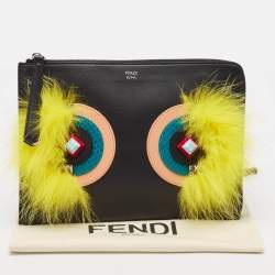 Fendi Multicolor Leather and Snakeskin Dolce Monster Clutch