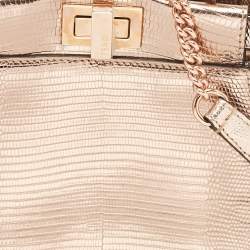 Fendi Rose Gold Lizard Patent Leather XS Iconic Peekaboo Top Handle Bag