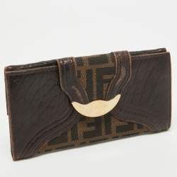 Fendi Tobacco Zucca Canvas and Leather Spy Continental Wallet