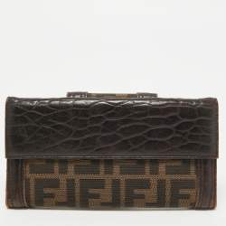 Fendi Tobacco Zucca Canvas and Leather Spy Continental Wallet