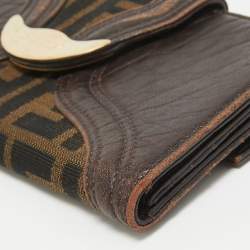 Fendi Tobacco Zucca Canvas and Leather Spy Continental Wallet