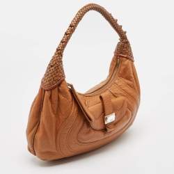 Pre Owned Fendi Brown Leather Spy Moro Hobo