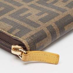 Fendi Tobacco Zucca Coated Canvas Zip Around Continental Wallet