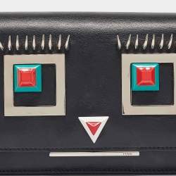 Pre Owned Fendi Black Leather Hypnoteyes Wallet On Chain