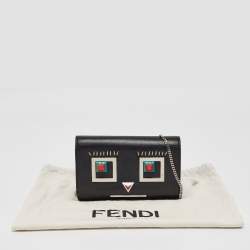 Pre Owned Fendi Black Leather Hypnoteyes Wallet On Chain