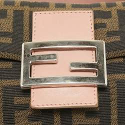 Pre Owned Fendi Old Rose/Tobacco Canvas Mama Forever Baguette Bag