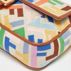 Pre Owned Fendi Multicolor Canvas and Leather FF Embroidered Baguette Crossbody Bag