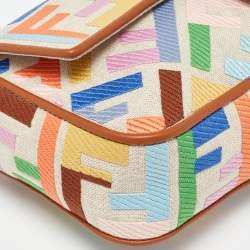 Pre Owned Fendi Multicolor Canvas and Leather FF Embroidered Baguette Crossbody Bag