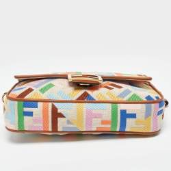 Pre Owned Fendi Multicolor Canvas and Leather FF Embroidered Baguette Crossbody Bag