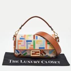 Pre Owned Fendi Multicolor Canvas and Leather FF Embroidered Baguette Crossbody Bag