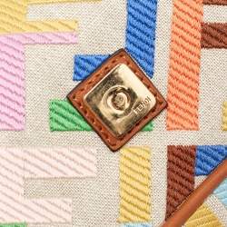 Pre Owned Fendi Multicolor Canvas and Leather FF Embroidered Baguette Crossbody Bag