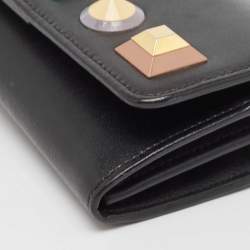 Fendi Black Leather Rainbow Stud Flap Wallet on Chain