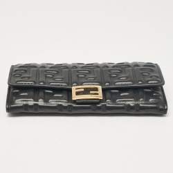 Fendi Black FF Leather Baguette Continental Chain Wallet